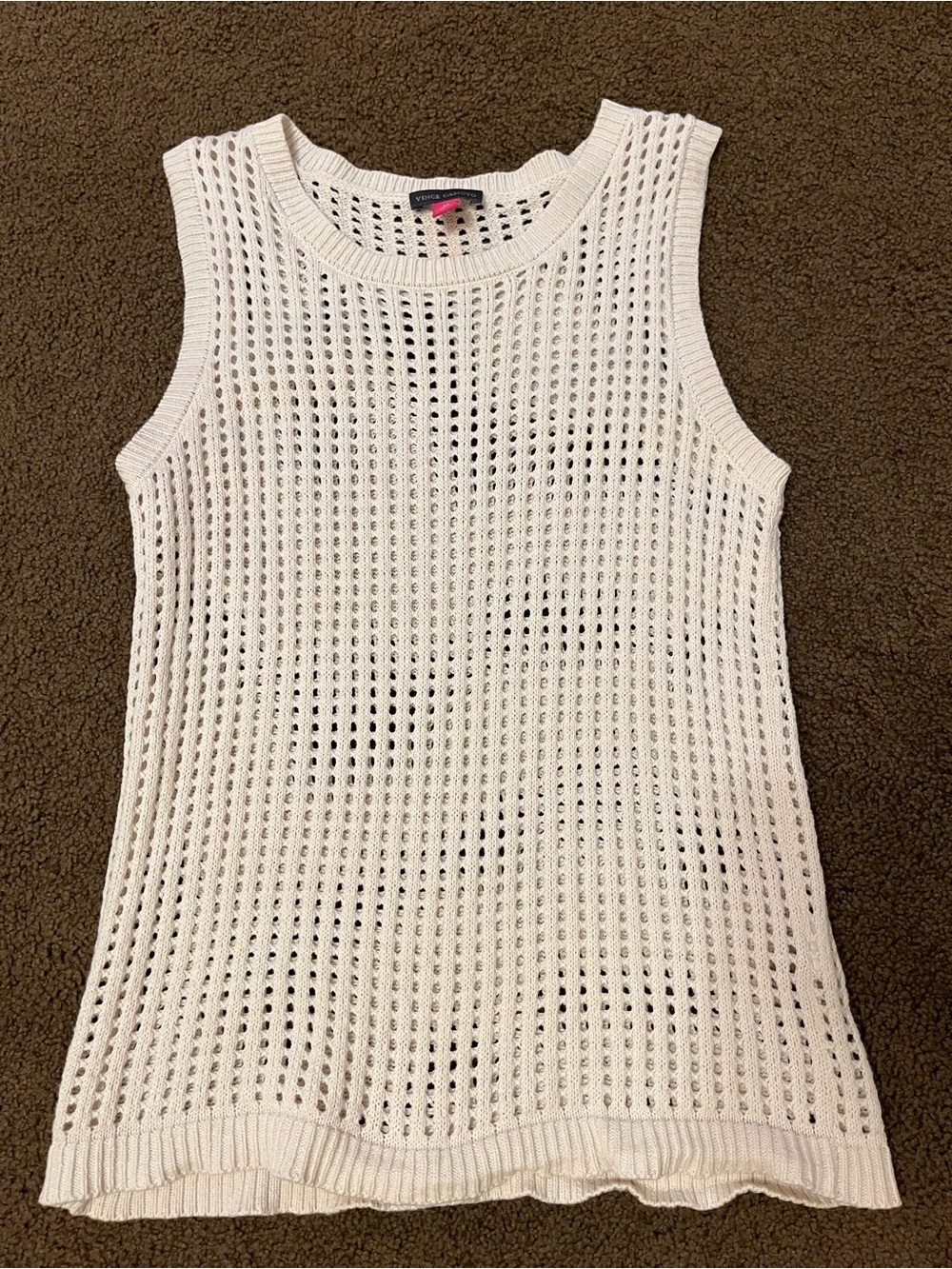 Vince Camuto Cream Open-Knit Sleeveless Tank